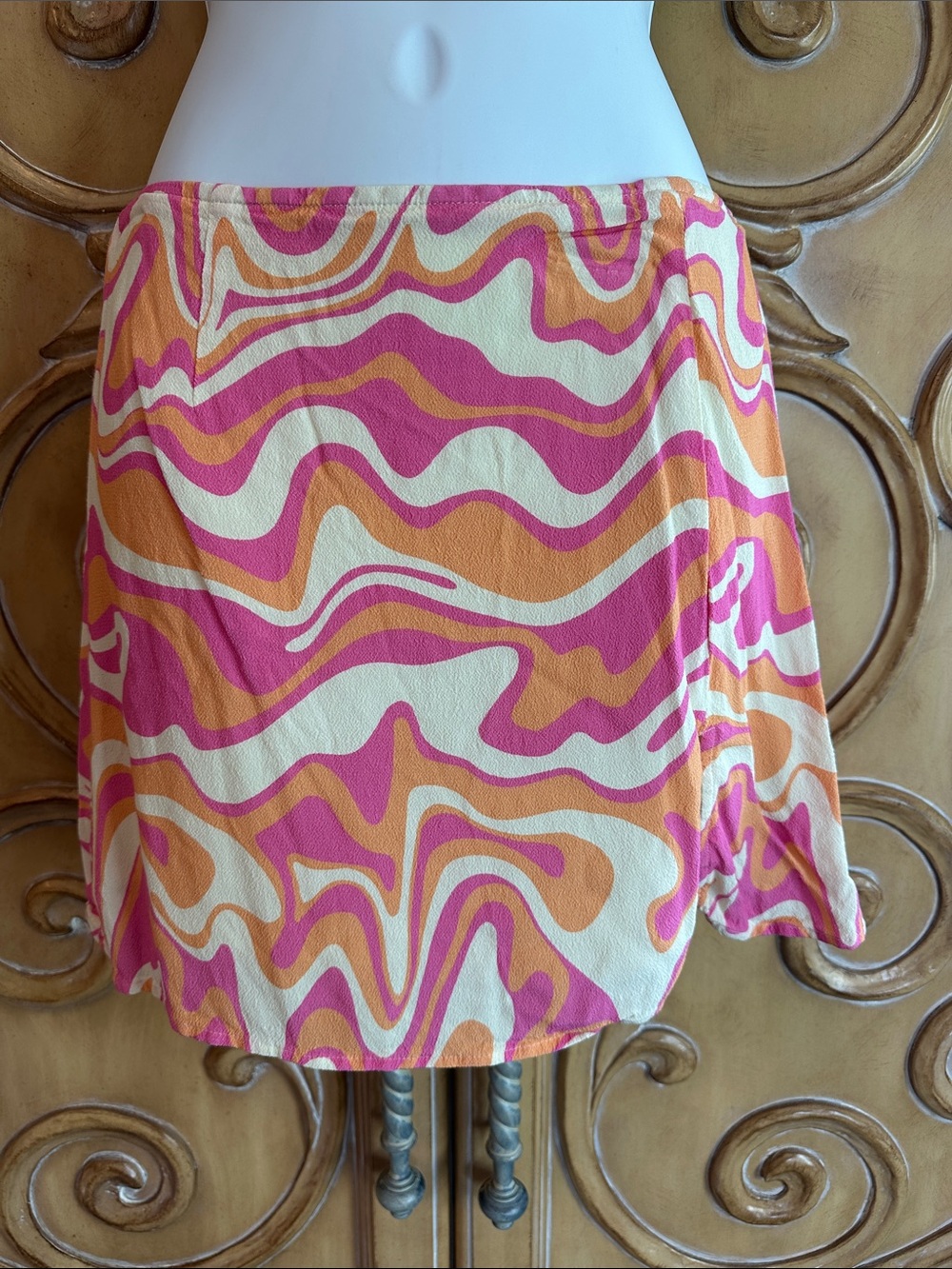 Retro Wave Pink & Orange Mini Skirt